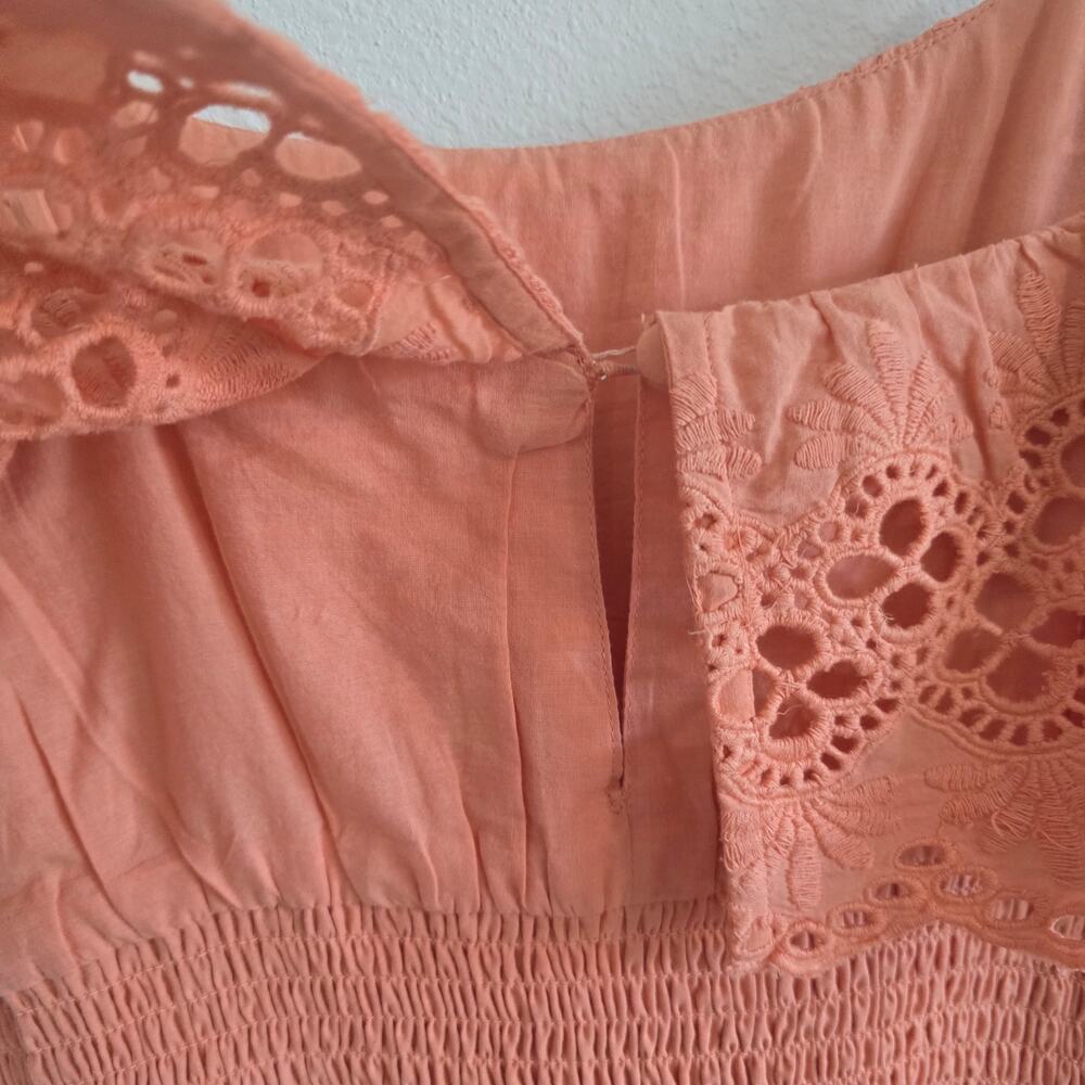 Lovers and Friends Tiered Midi Maxi Dress XS Eyelet Lace Coral Pink Cottagecore - Picture 9 of 12